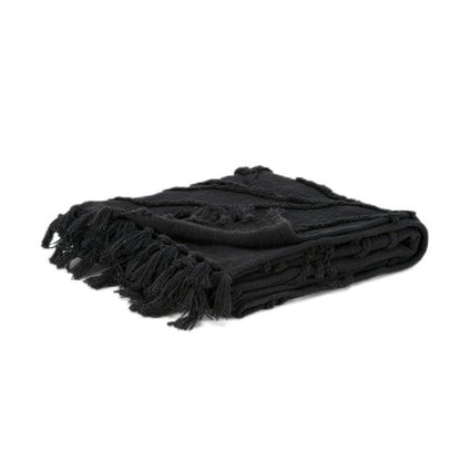 Black Woven 100% Woven Textured Cotton Throw Blanket HomeRoots