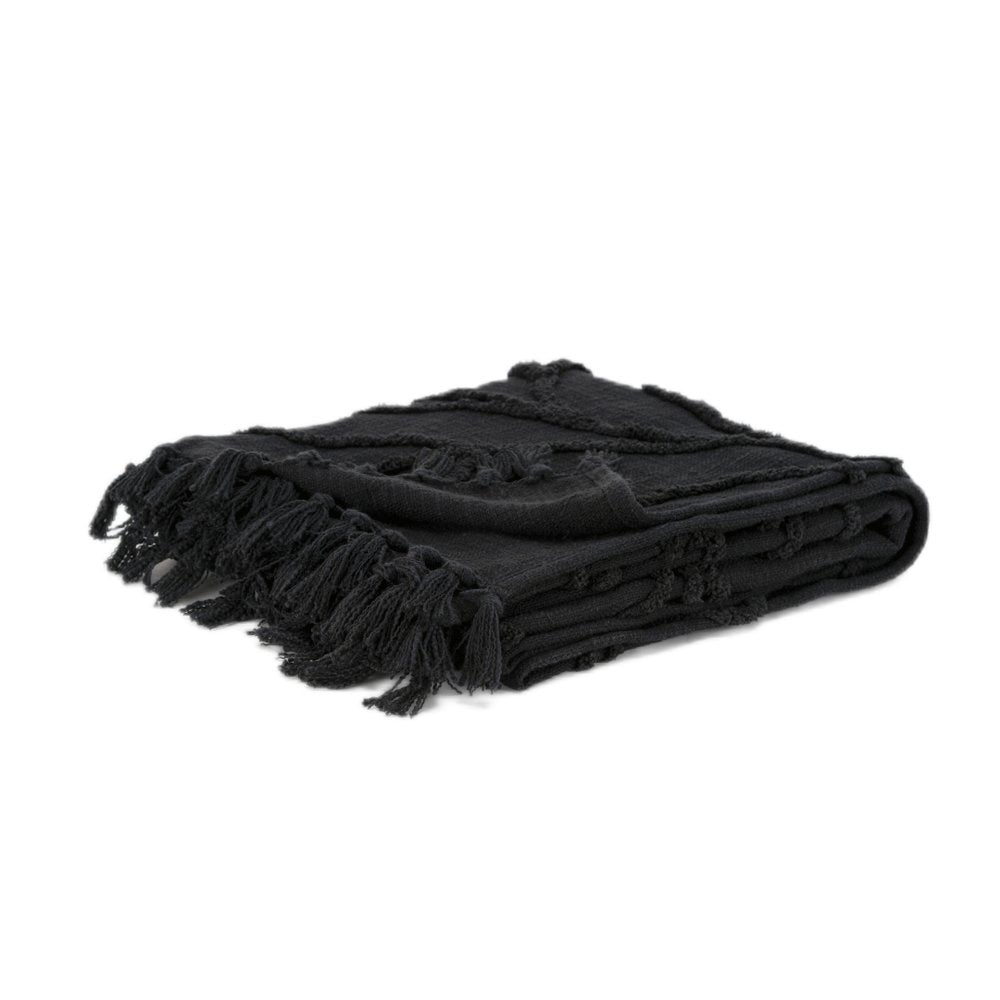 Black Woven 100% Woven Textured Cotton Throw Blanket HomeRoots