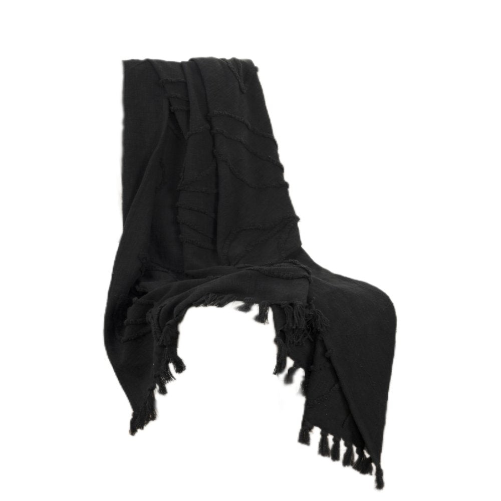 Black Woven 100% Woven Textured Cotton Throw Blanket HomeRoots