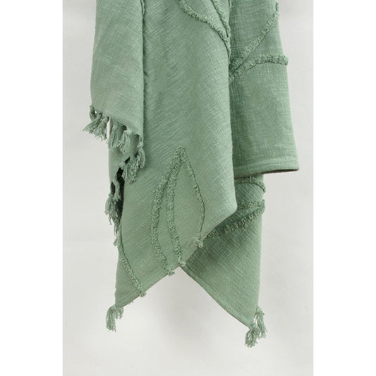 Green Woven 100% Woven Textured Cotton Throw Blanket HomeRoots