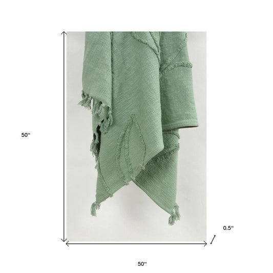 Green Woven 100% Woven Textured Cotton Throw Blanket HomeRoots