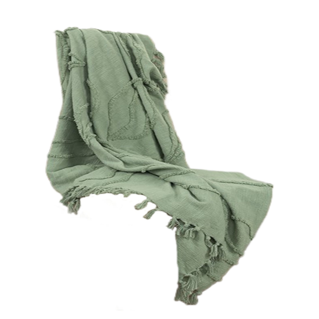 Green Woven 100% Woven Textured Cotton Throw Blanket