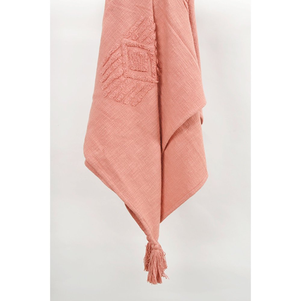 50" X 60" Coral Cotton Woven Ikat Throw Blanket with Tassels HomeRoots