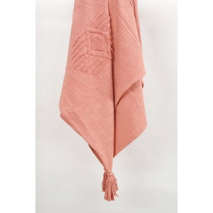50" X 60" Coral Cotton Woven Ikat Throw Blanket with Tassels HomeRoots
