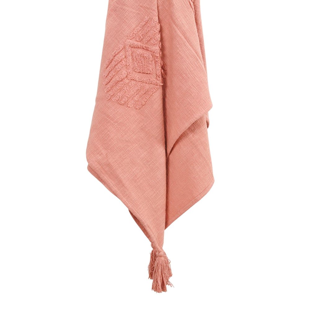 50" X 60" Coral Cotton Woven Ikat Throw Blanket with Tassels — view 6