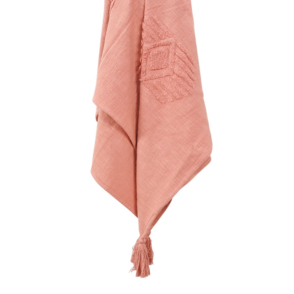50" X 60" Coral Cotton Woven Ikat Throw Blanket with Tassels HomeRoots
