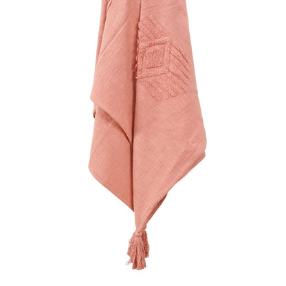 50" X 60" Coral Cotton Woven Ikat Throw Blanket with Tassels HomeRoots