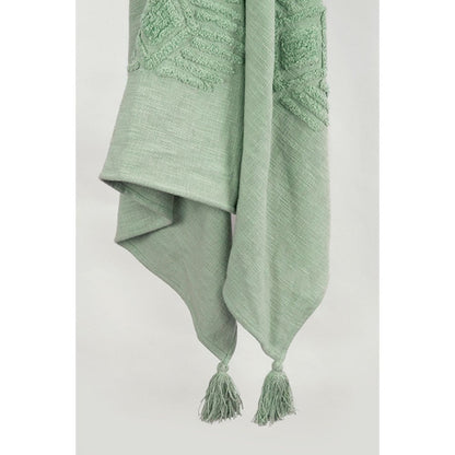 50" X 60" Green Cotton Woven Ikat Throw Blanket with Tassels HomeRoots