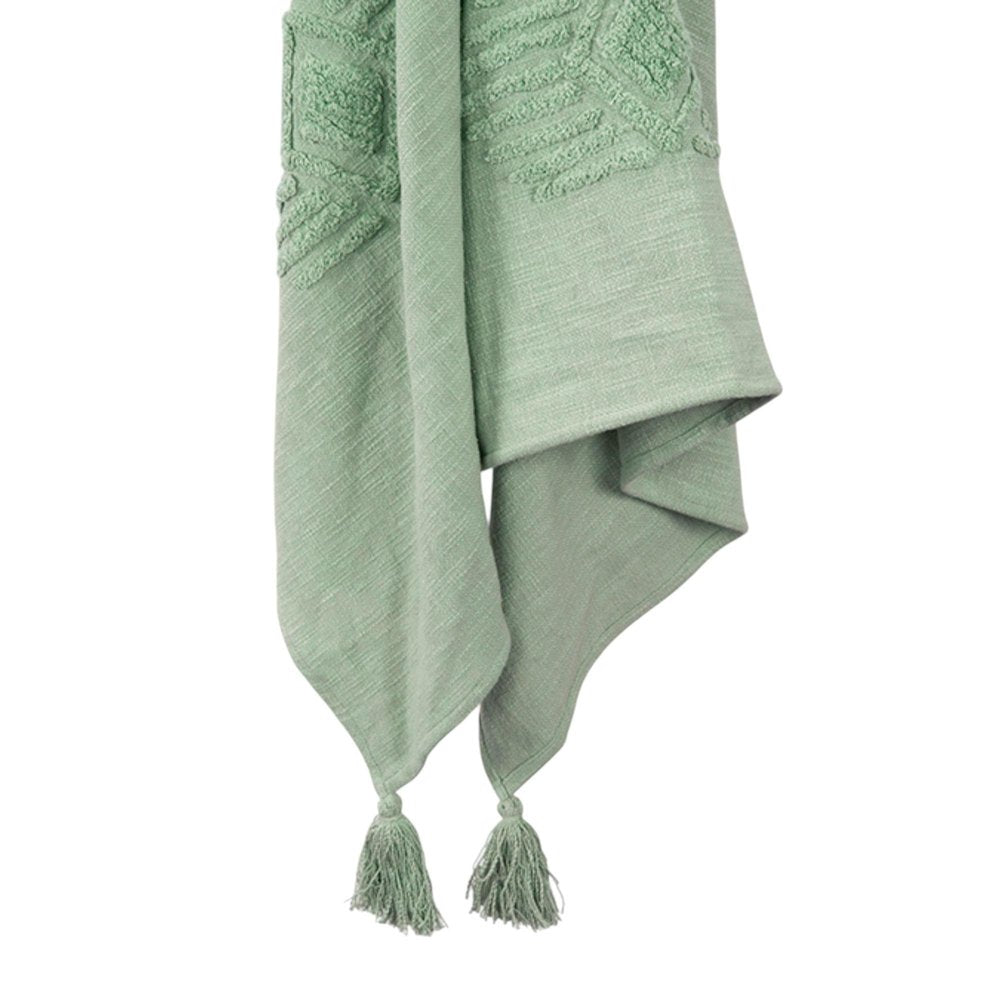 50" X 60" Green Cotton Woven Ikat Throw Blanket with Tassels HomeRoots
