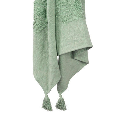 50" X 60" Green Cotton Woven Ikat Throw Blanket with Tassels HomeRoots