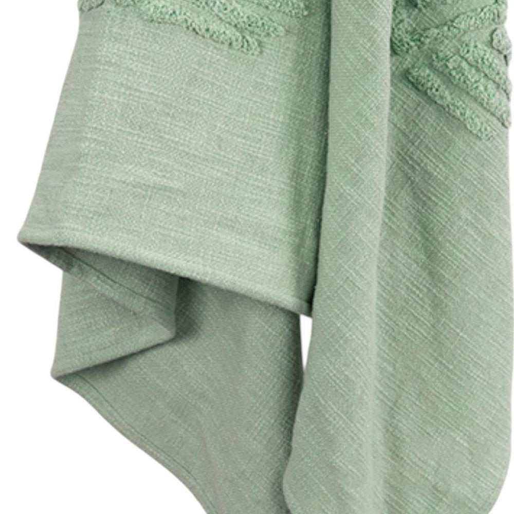 50" X 60" Green Cotton Woven Ikat Throw Blanket with Tassels HomeRoots