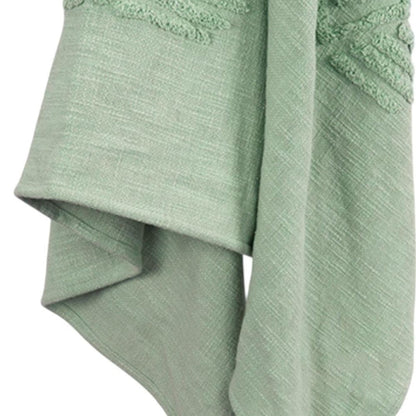 50" X 60" Green Cotton Woven Ikat Throw Blanket with Tassels HomeRoots