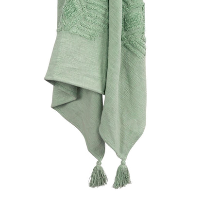 50" X 60" Green Cotton Woven Ikat Throw Blanket with Tassels HomeRoots