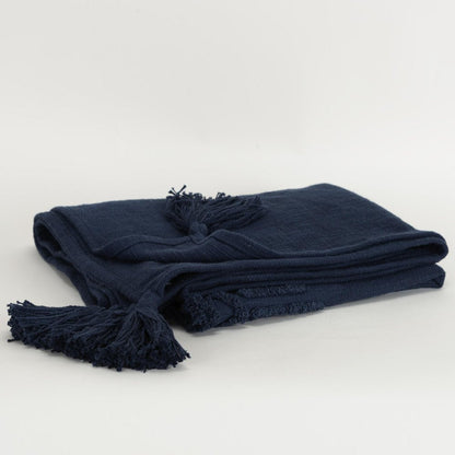 50" X 60" Blue Cotton Woven Ikat Throw Blanket with Tassels HomeRoots
