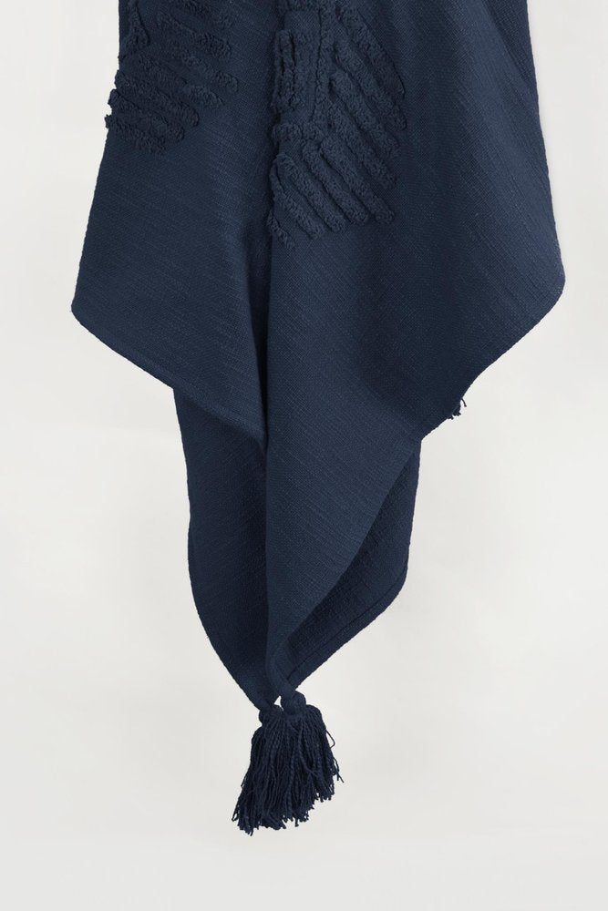 50" X 60" Blue Cotton Woven Ikat Throw Blanket with Tassels HomeRoots