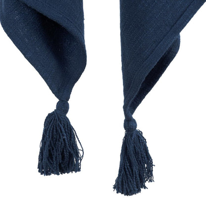 50" X 60" Blue Cotton Woven Ikat Throw Blanket with Tassels HomeRoots