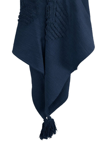 50" X 60" Blue Cotton Woven Ikat Throw Blanket with Tassels HomeRoots