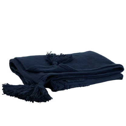 50" X 60" Blue Cotton Woven Ikat Throw Blanket with Tassels HomeRoots