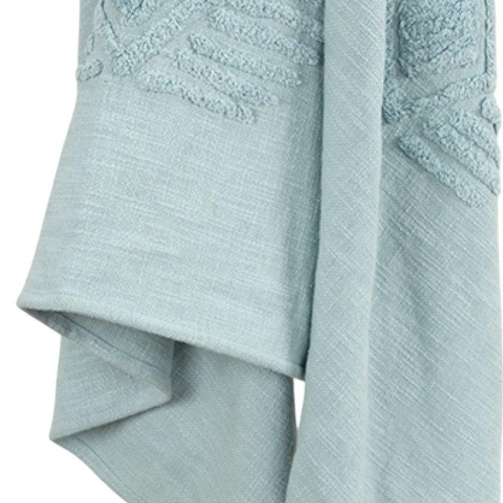 50" X 60" Aqua Cotton Woven Ikat Throw Blanket with Tassels HomeRoots