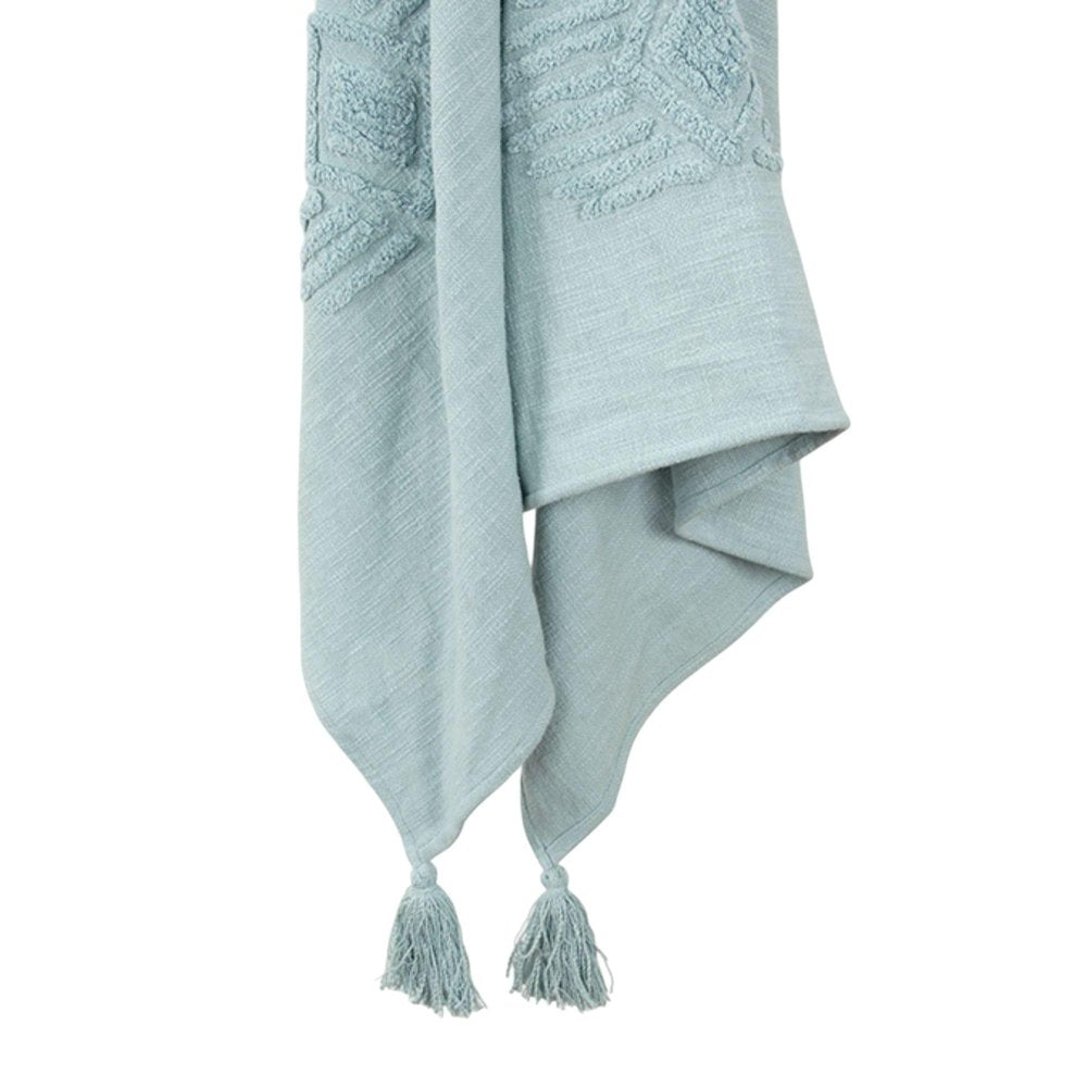 50" X 60" Aqua Cotton Woven Ikat Throw Blanket with Tassels HomeRoots