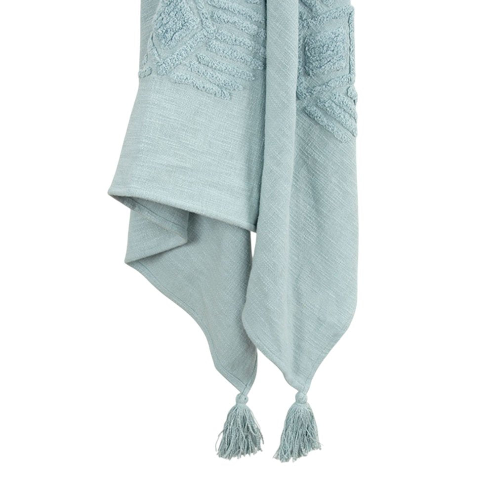 50" X 60" Aqua Cotton Woven Ikat Throw Blanket with Tassels HomeRoots