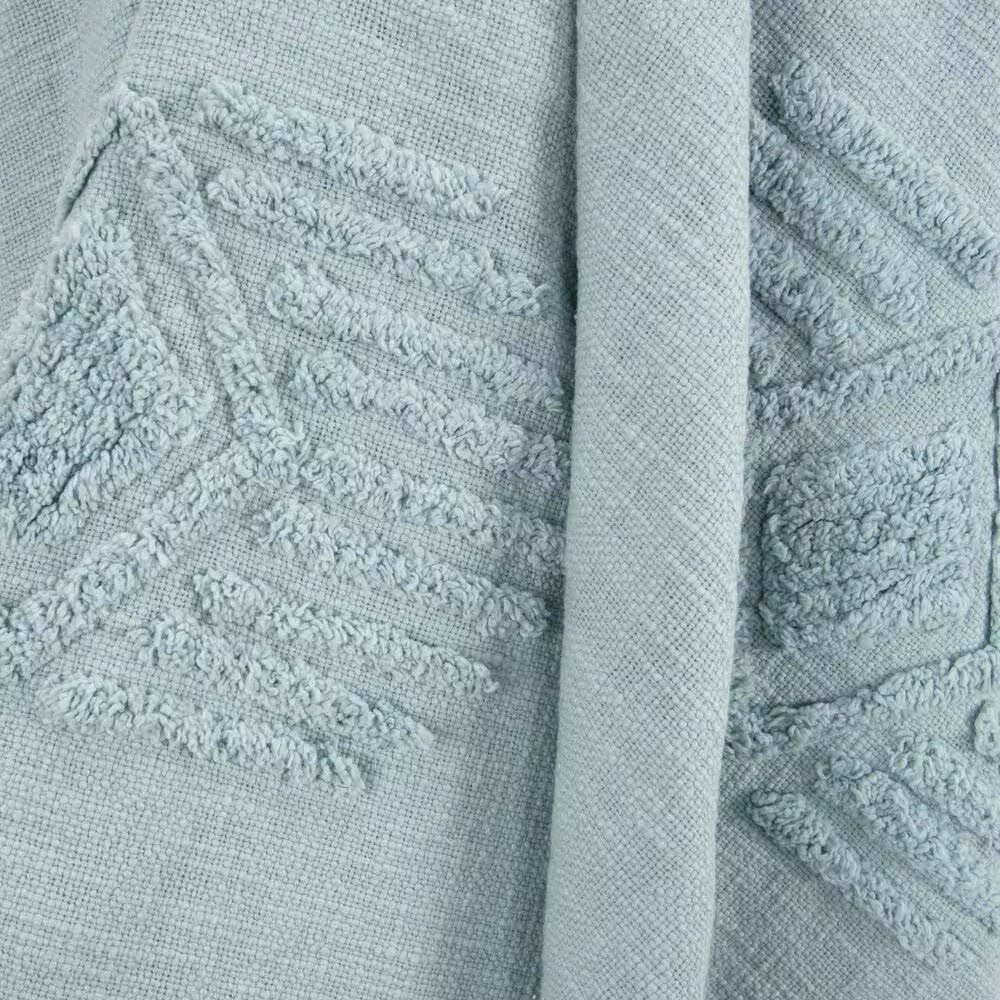 50" X 60" Aqua Cotton Woven Ikat Throw Blanket with Tassels HomeRoots