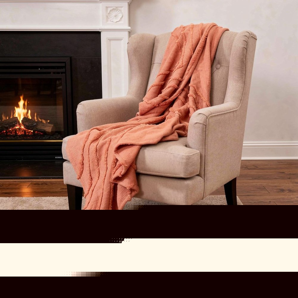 50" X 60" Coral Cotton Woven Geometric Throw Blanket with Tassels HomeRoots