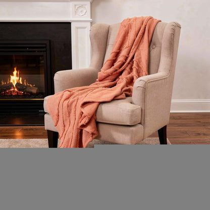 50" X 60" Coral Cotton Woven Geometric Throw Blanket with Tassels HomeRoots