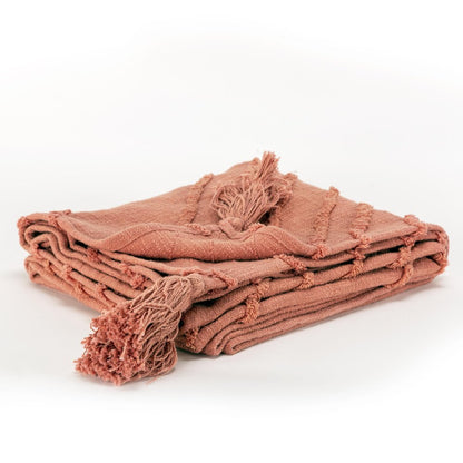 50" X 60" Coral Cotton Woven Geometric Throw Blanket with Tassels HomeRoots