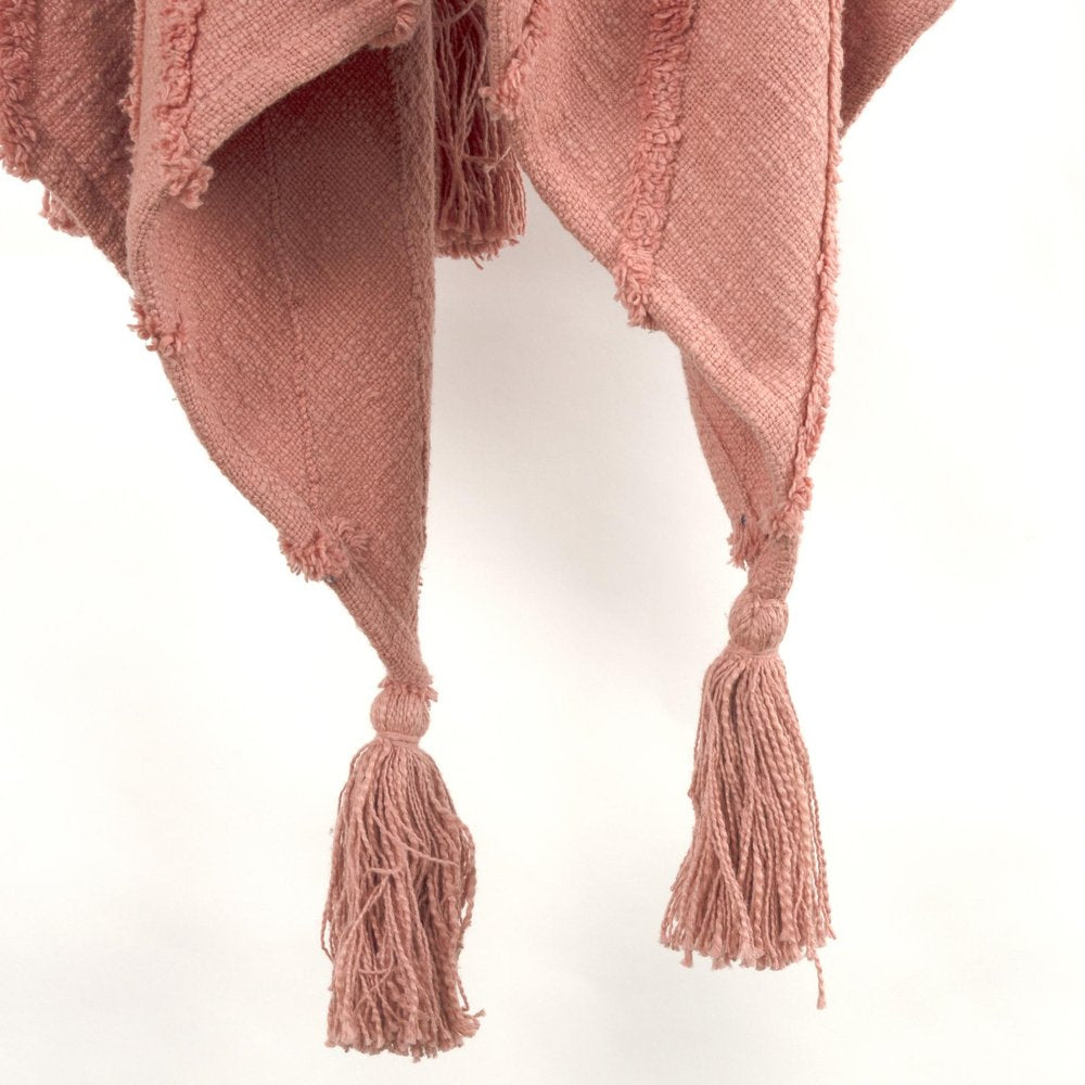 50" X 60" Coral Cotton Woven Geometric Throw Blanket with Tassels HomeRoots