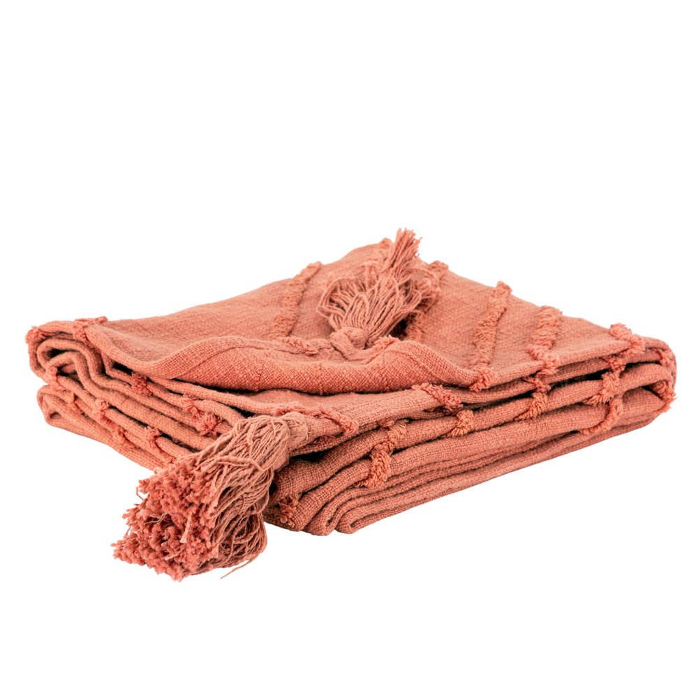 50" X 60" Coral Cotton Woven Geometric Throw Blanket with Tassels HomeRoots