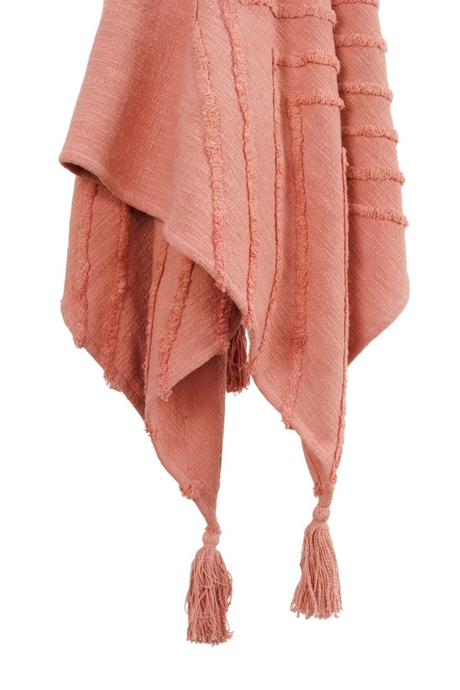 50" X 60" Coral Cotton Woven Geometric Throw Blanket with Tassels HomeRoots