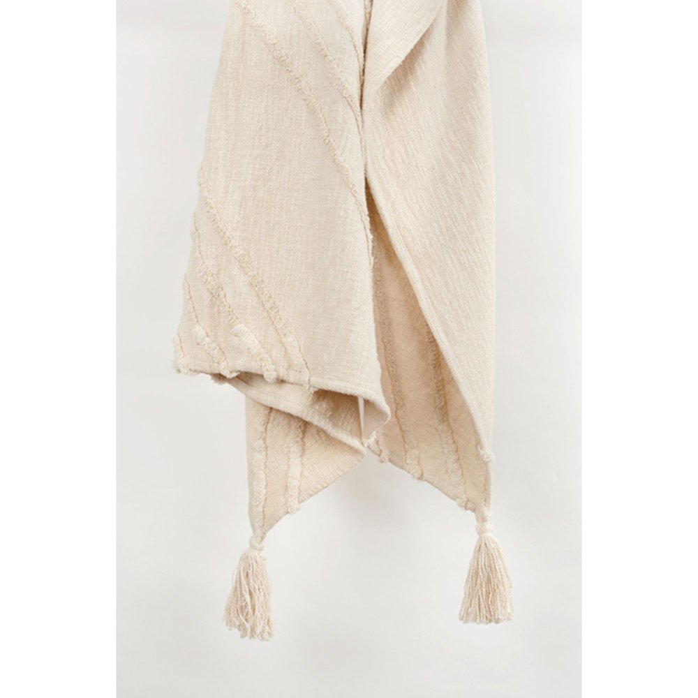 50" X 60" Natural Cotton Woven Geometric Throw Blanket with Tassels HomeRoots