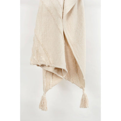 50" X 60" Natural Cotton Woven Geometric Throw Blanket with Tassels HomeRoots