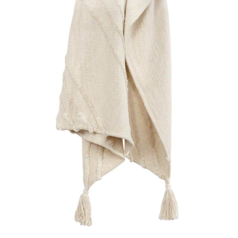 50" X 60" Natural Cotton Woven Geometric Throw Blanket with Tassels HomeRoots
