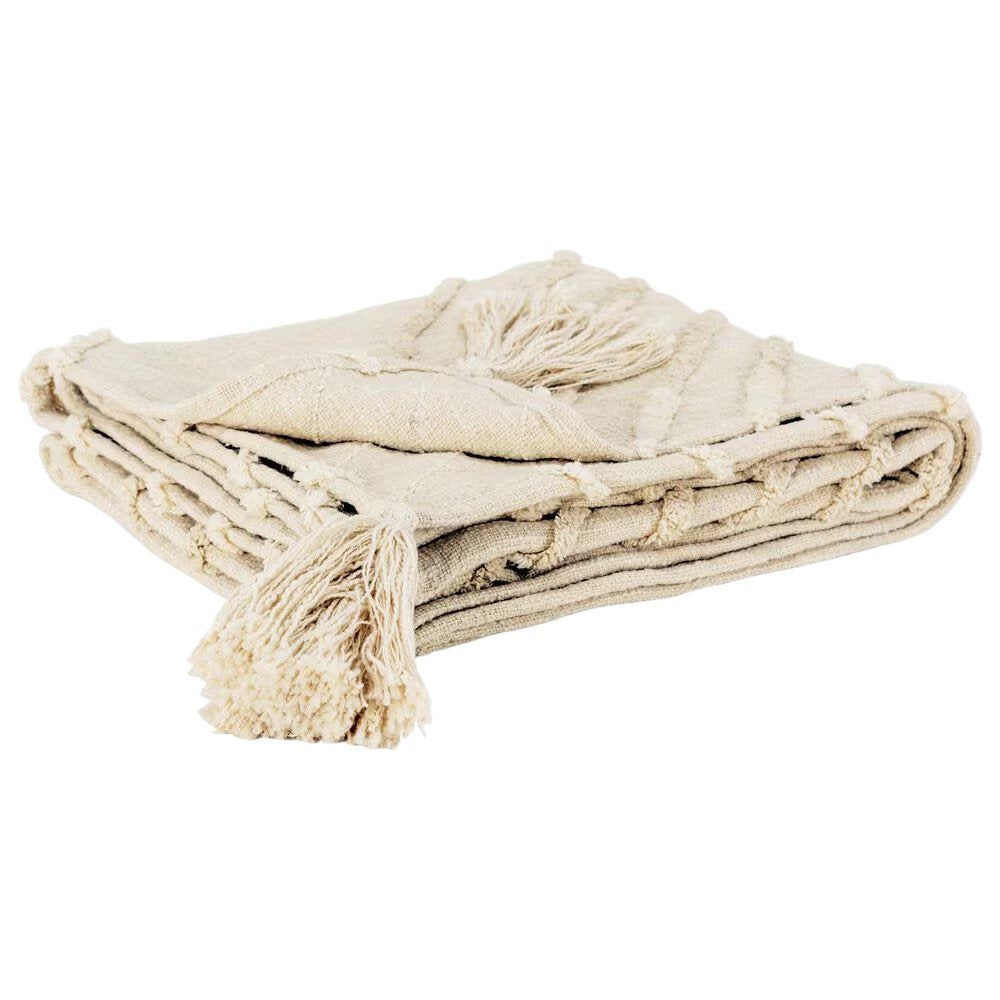 50" X 60" Natural Cotton Woven Geometric Throw Blanket with Tassels HomeRoots