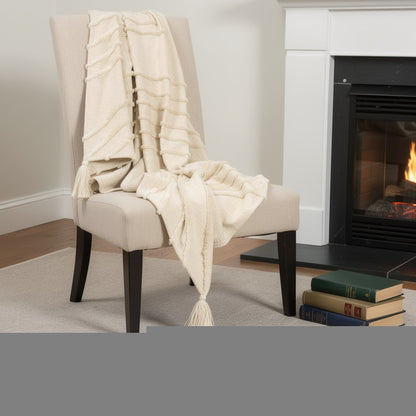 50" X 60" Natural Cotton Woven Geometric Throw Blanket with Tassels HomeRoots