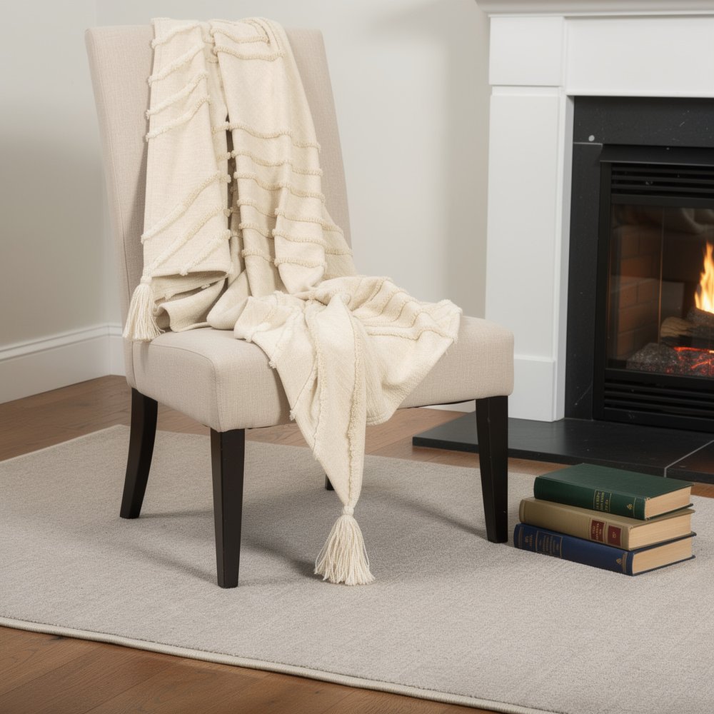 50" X 60" Natural Cotton Woven Geometric Throw Blanket with Tassels HomeRoots