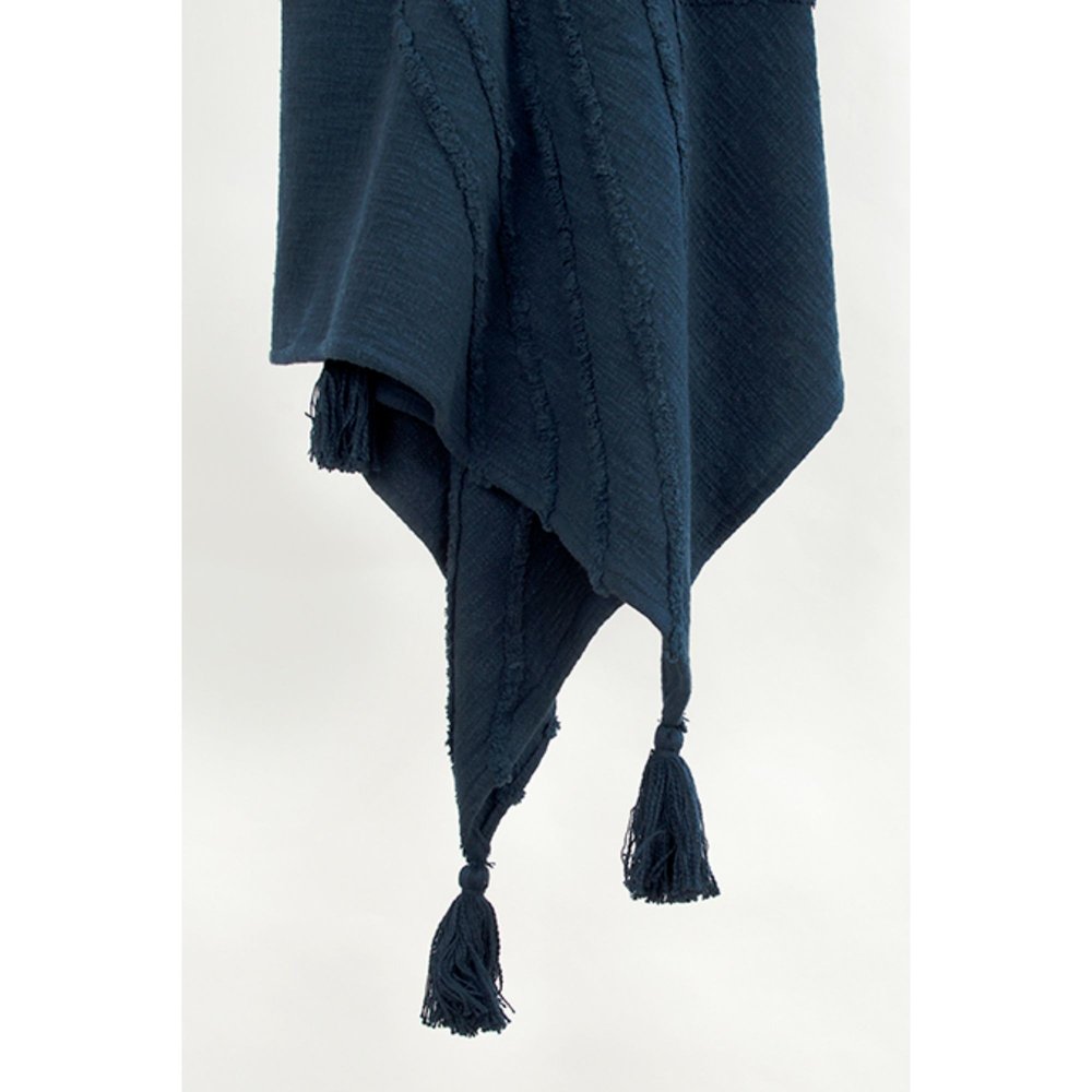 50" X 60" Blue Cotton Woven Geometric Throw Blanket with Tassels HomeRoots