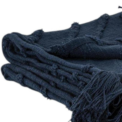 50" X 60" Blue Cotton Woven Geometric Throw Blanket with Tassels HomeRoots
