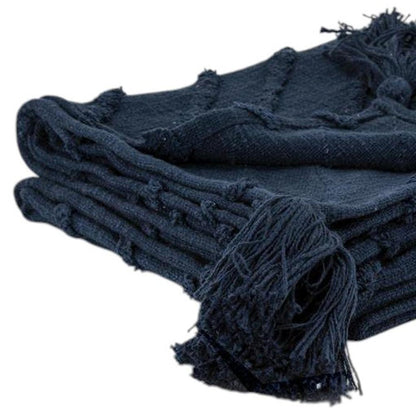 50" X 60" Blue Cotton Woven Geometric Throw Blanket with Tassels HomeRoots