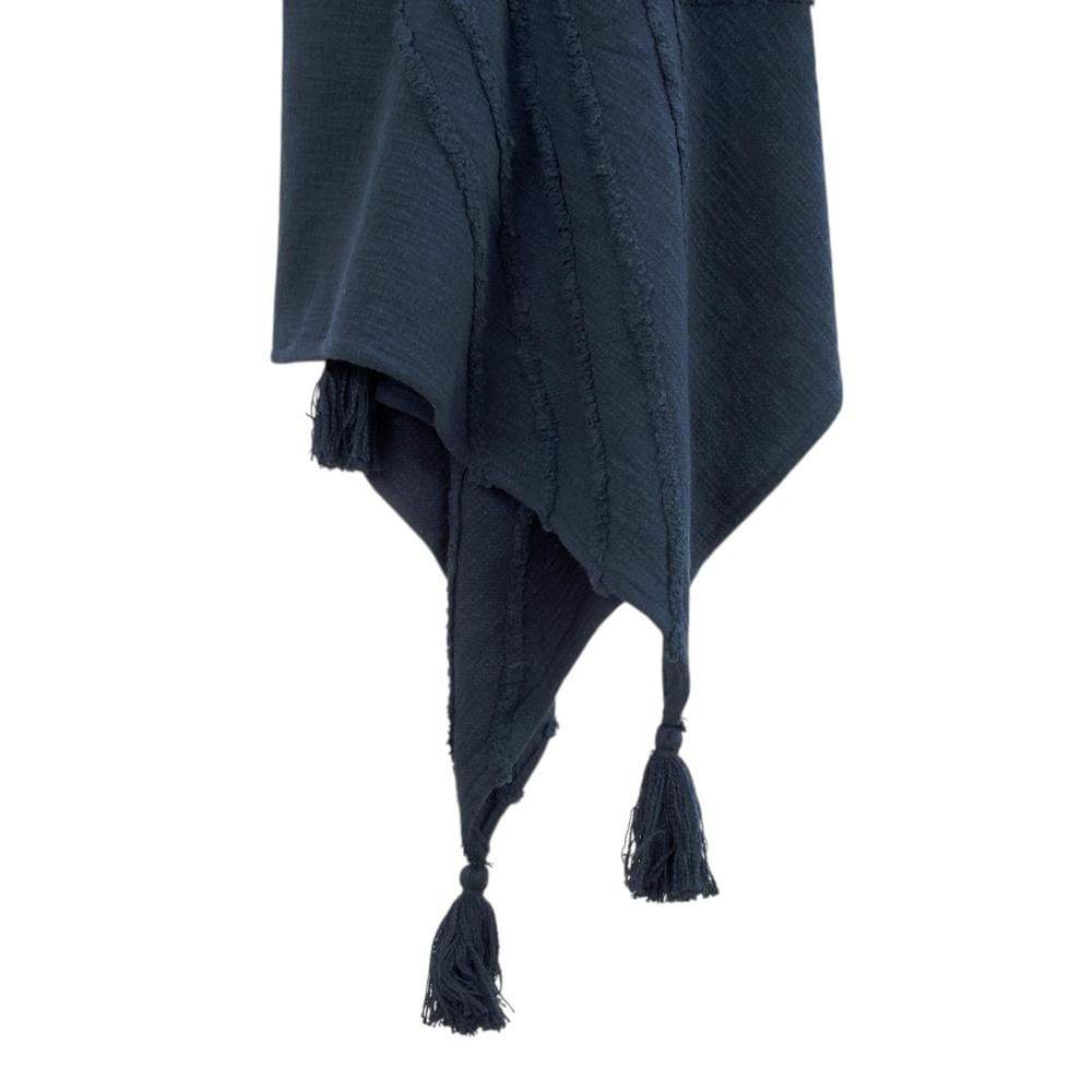 50" X 60" Blue Cotton Woven Geometric Throw Blanket with Tassels HomeRoots