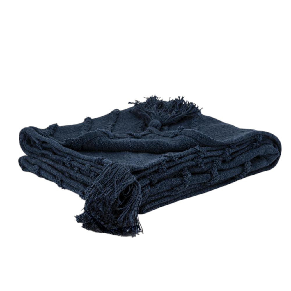 50" X 60" Blue Cotton Woven Geometric Throw Blanket with Tassels HomeRoots