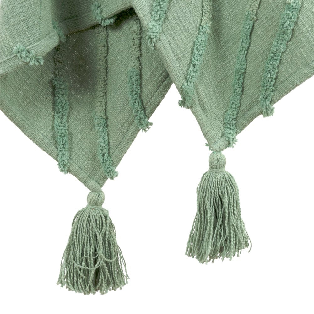 50" X 60" Green Cotton Woven Geometric Throw Blanket with Tassels HomeRoots