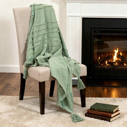 50" X 60" Green Cotton Woven Geometric Throw Blanket with Tassels HomeRoots