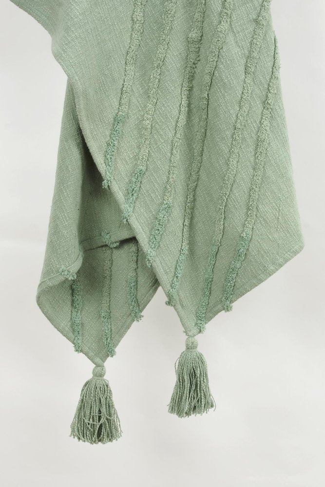 50" X 60" Green Cotton Woven Geometric Throw Blanket with Tassels HomeRoots