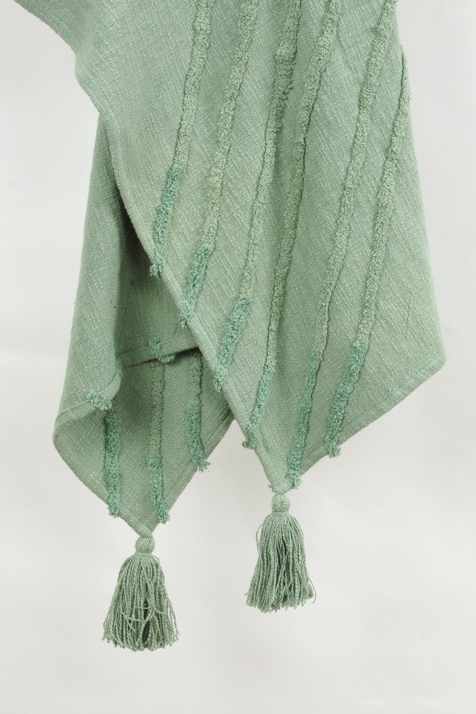 50" X 60" Green Cotton Woven Geometric Throw Blanket with Tassels HomeRoots