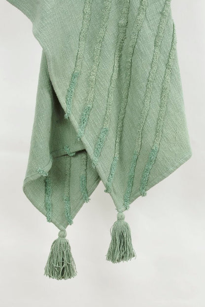 50" X 60" Green Cotton Woven Geometric Throw Blanket with Tassels HomeRoots