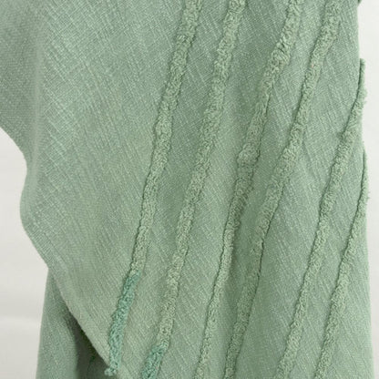 50" X 60" Green Cotton Woven Geometric Throw Blanket with Tassels HomeRoots