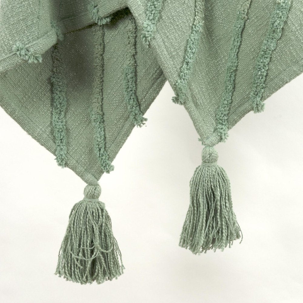 50" X 60" Green Cotton Woven Geometric Throw Blanket with Tassels HomeRoots